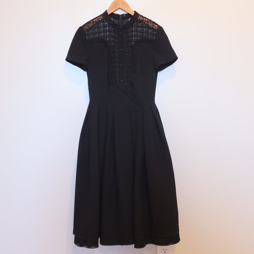 Isabel Garcia black cocktail Fit & Flare Dress lace tailored country XS romantic